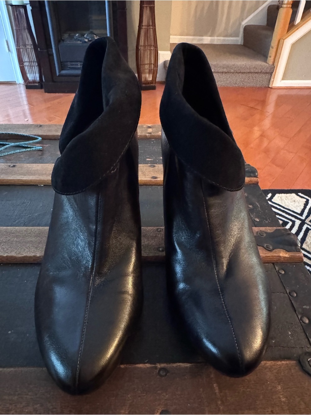 Coach Annika Heeled Leather Ankle Bootie A3506 Fold-Over Suede Cuff 8 - Picture 5 of 5
